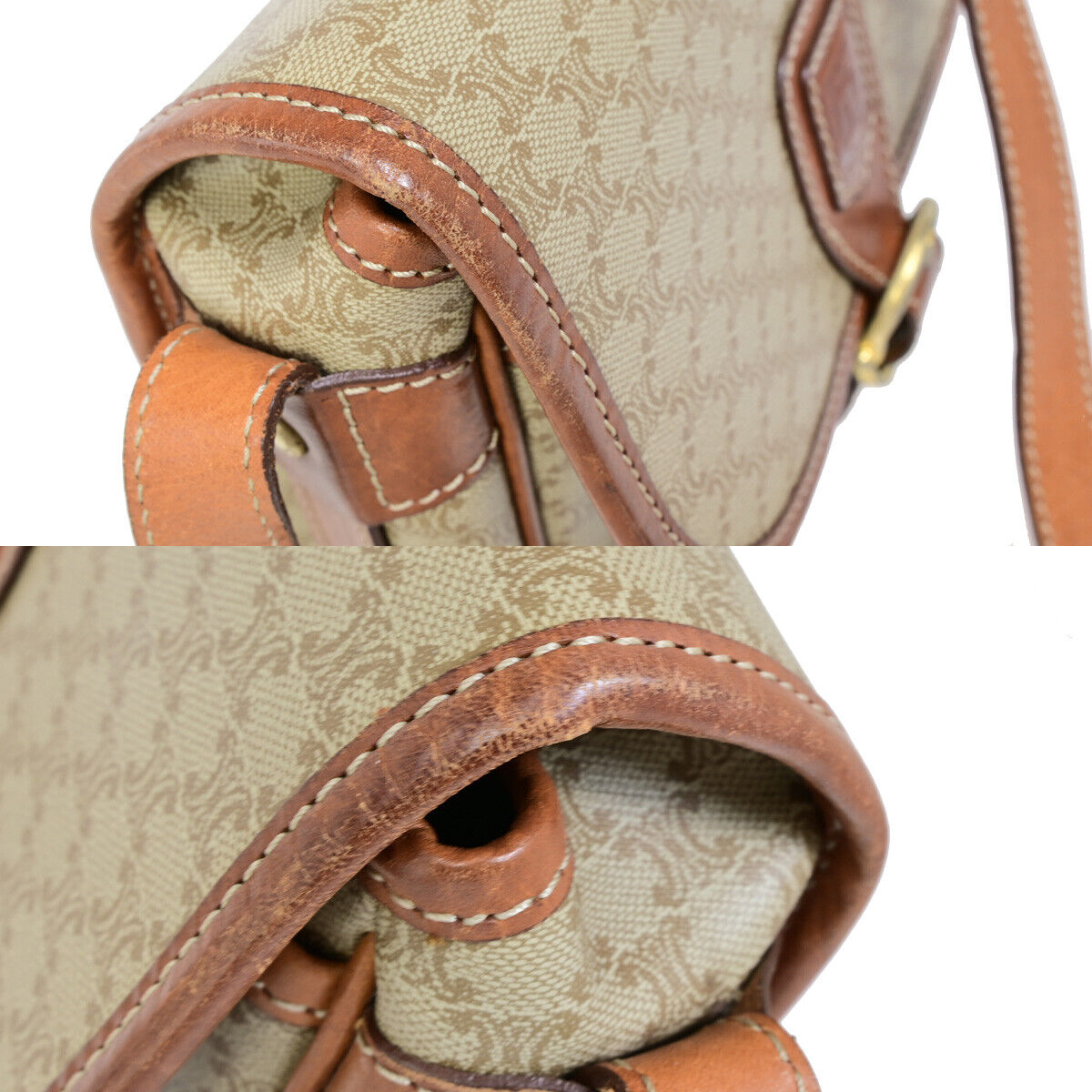 CELINE Logo Macadam Pattern Shoulder Tote Bag PVC Leather Brown GHW 30SJ064