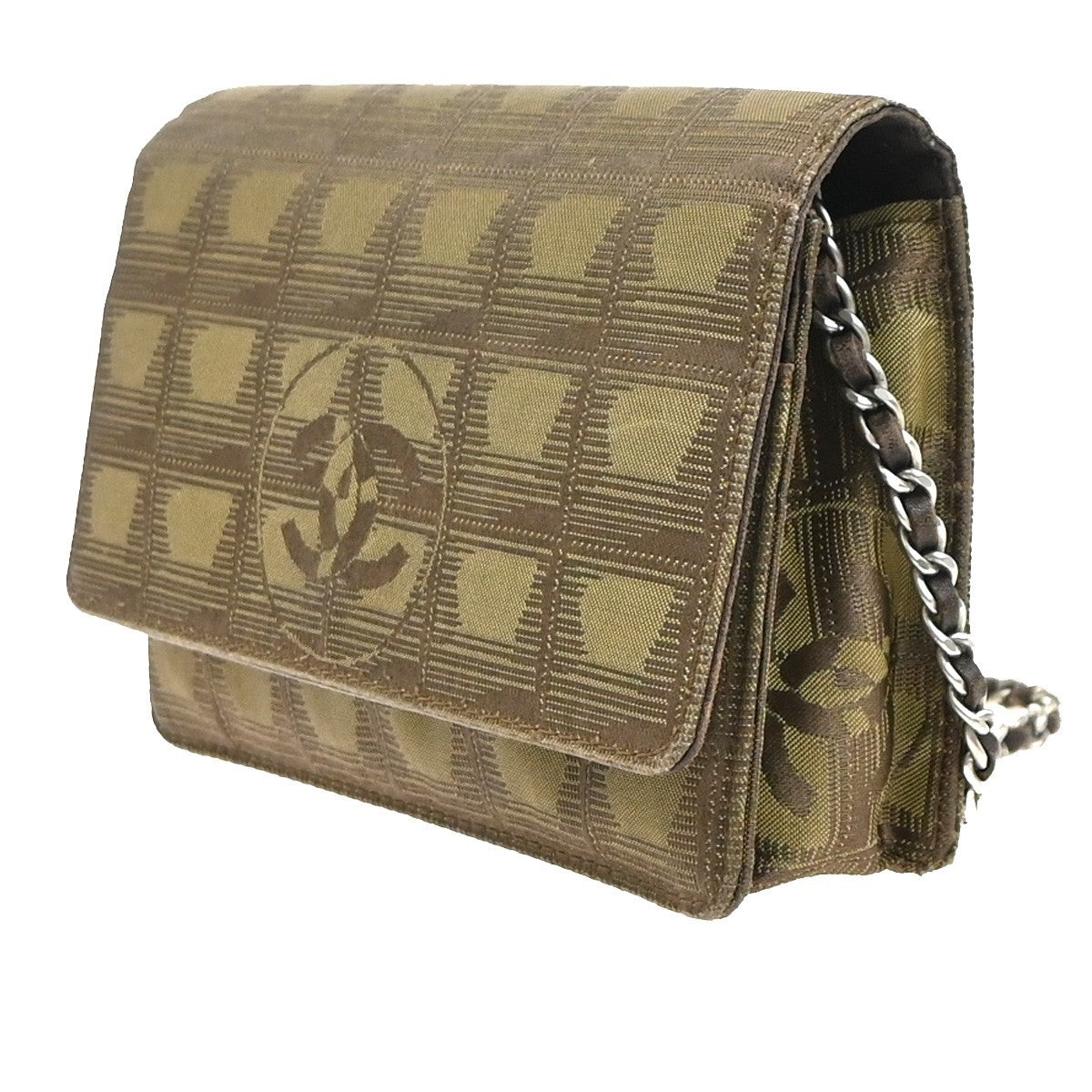 CHANEL New Travel Line Chain Shoulder Bag Wallet Canvas Leather GN Italy 95KC938