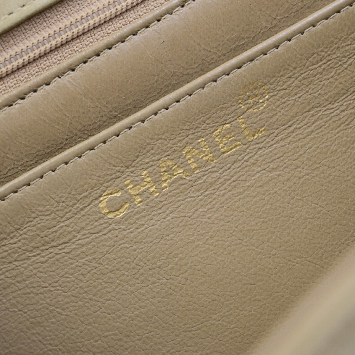 CHANEL CC Horizontal Stitch 30 Chain Shoulder Bag Leather Beige Vintage 653RF229