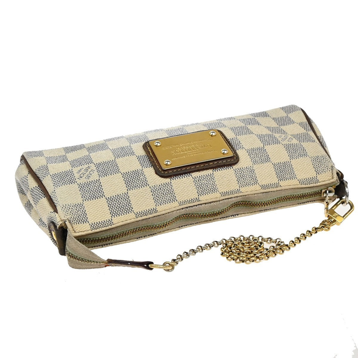 LOUIS VUITTON Eva Chain Shoulder Bag Damier Azur Leather White N55214 89EF785