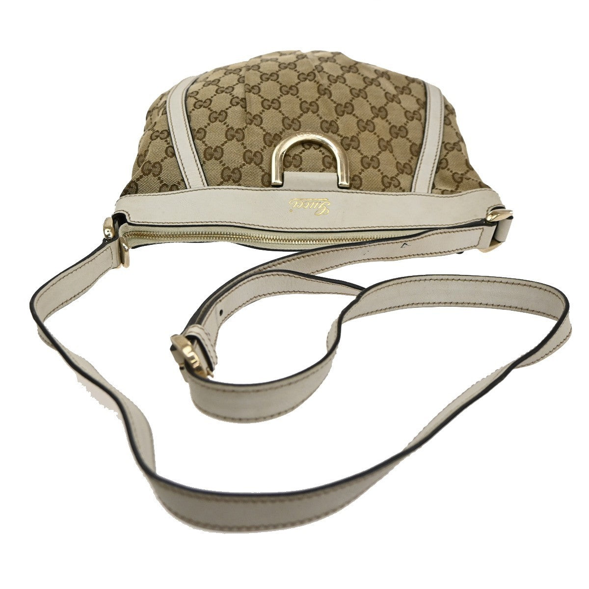 GUCCI Abbey GG Pattern Shoulder Bag Canvas Leather Brown white GHW 88SA096