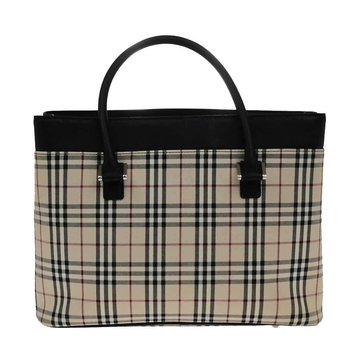 BURBERRY Logo Hand Bag Nova Check Canvas Leather Black Brown SHW 34RF242