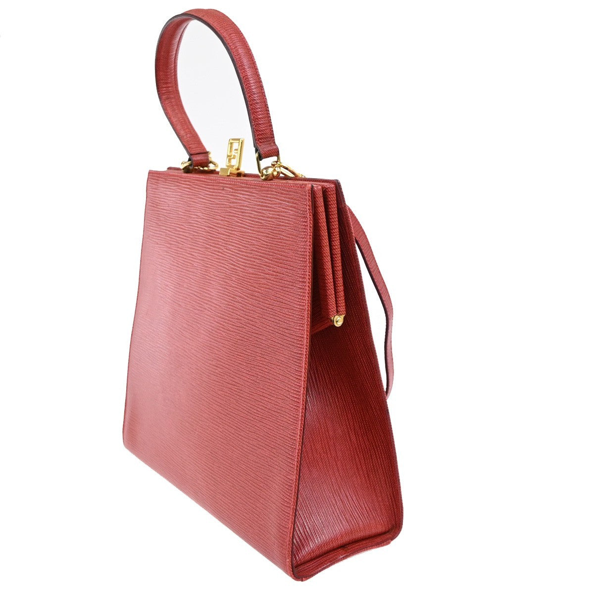 FENDI Logo FF 2way Shoulder Top Handle Bag Leather Red Italy 32CA965
