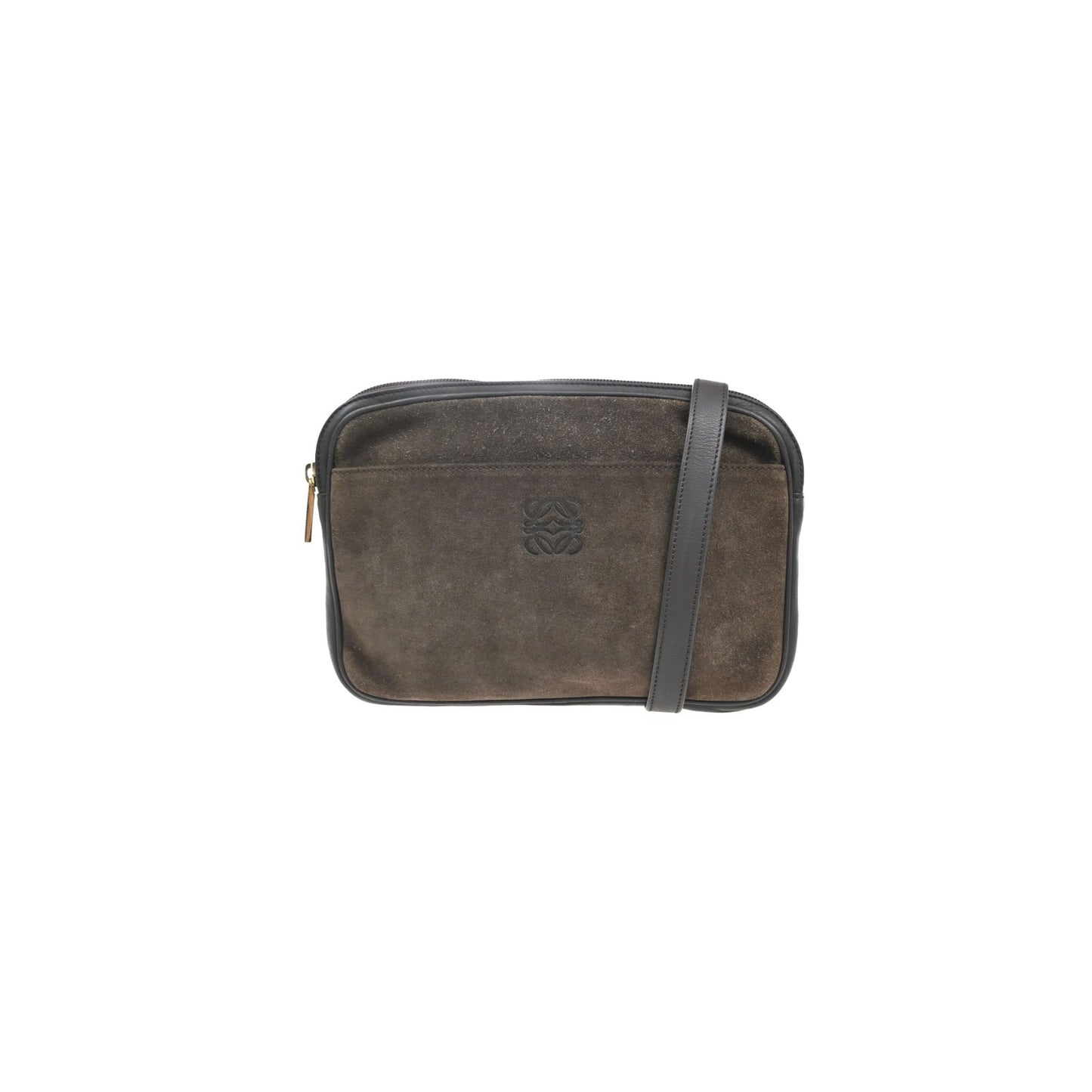 LOEWE Logo Anagram Shoulder Bag Suede Leather Brown GHW Spain 67MA665