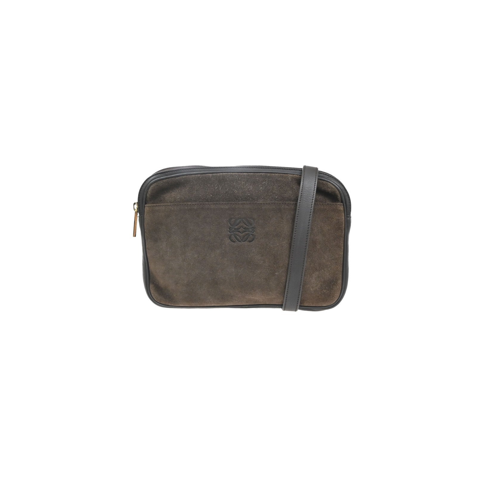LOEWE Logo Anagram Shoulder Bag Suede Leather Brown GHW Spain 67MA665