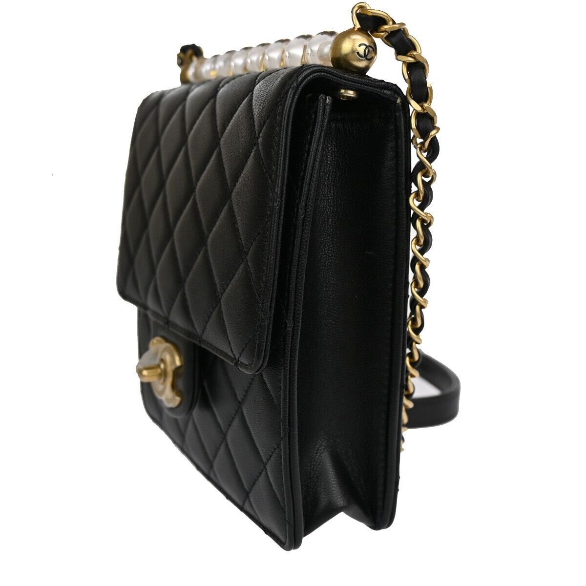 CHANEL CC Mini Matelasse Imitation Pearl Chain Shoulder Bag Leather BK 870RJ441