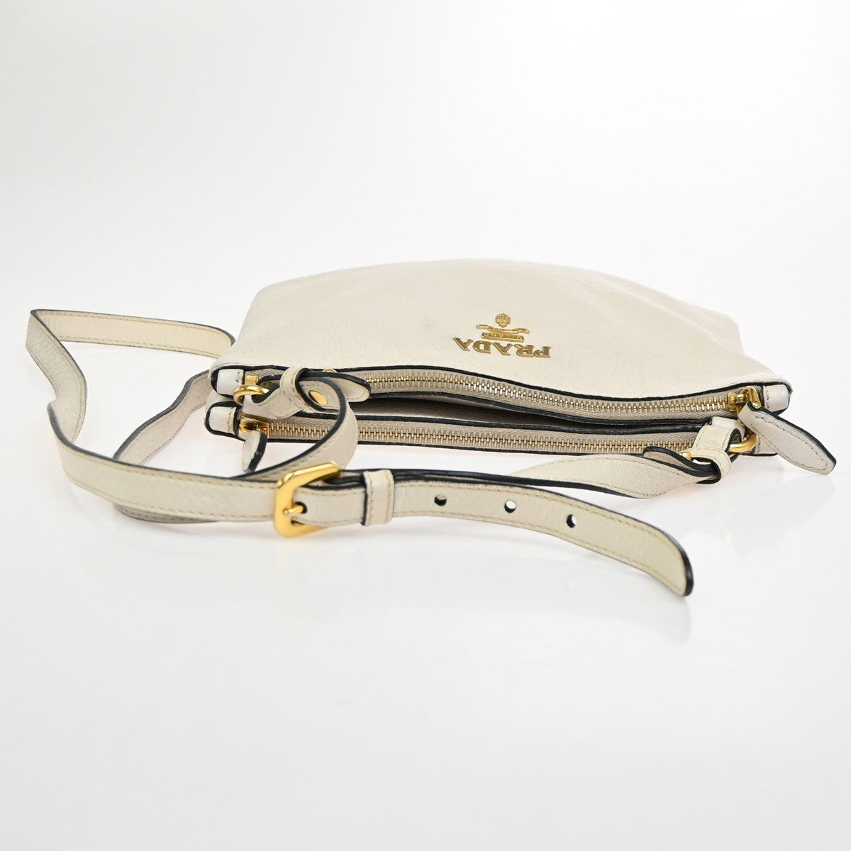 PRADA Logo Crossbody Mini Shoulder Bag Vitello Daino Leather White GHW 76KC639