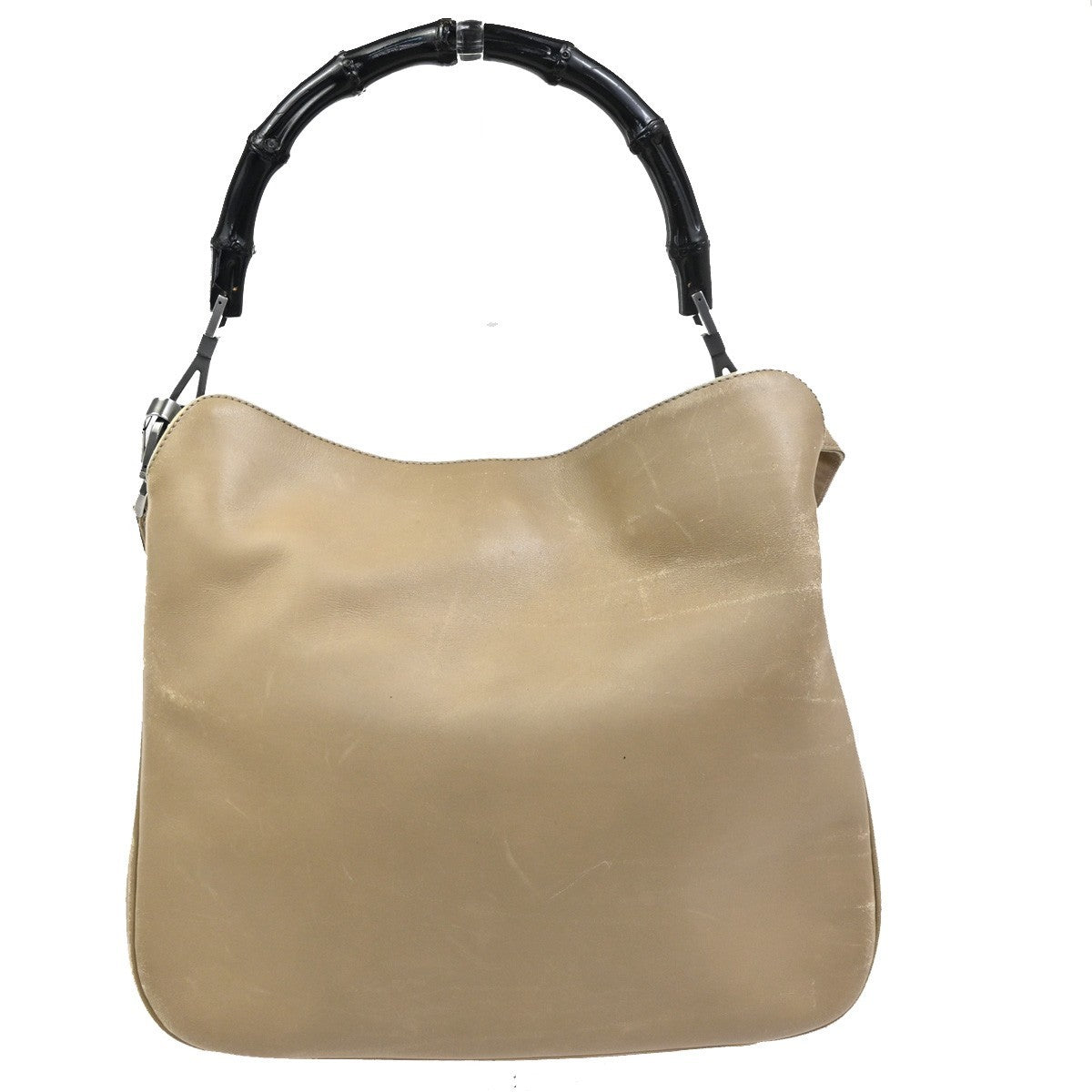 GUCCI Logo Bamboo 2Way Shoulder Hand Bag Leather Beige Italy SHW 68KC961