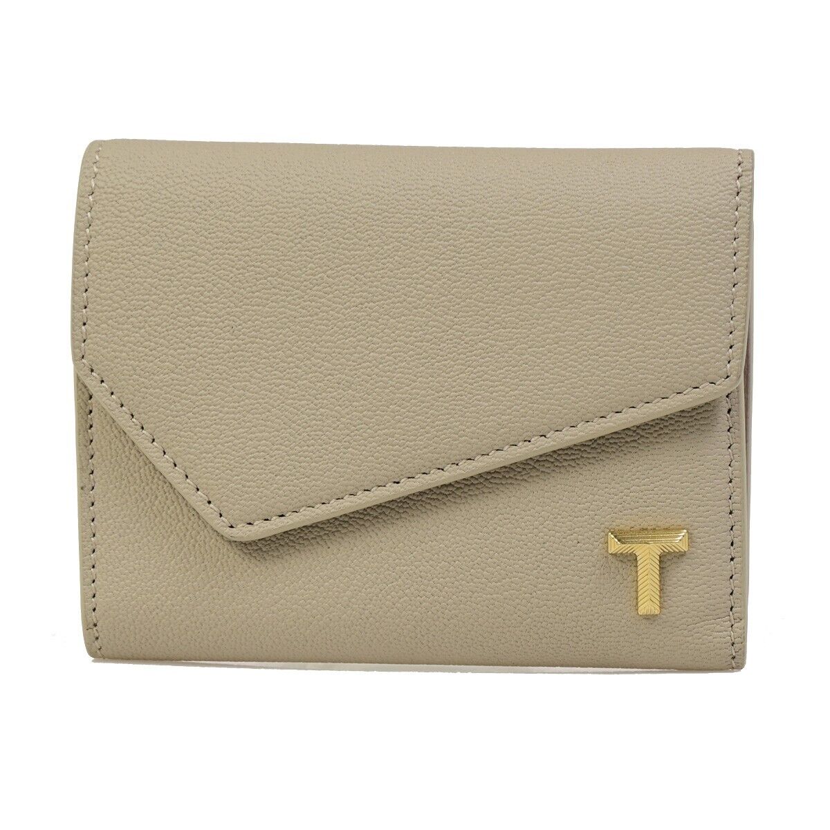 TIFFANY & CO. T Logo Trifold Wallet Purse Leather Ivory Italy 35RK257
