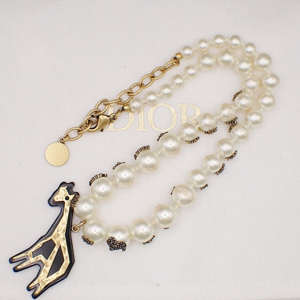 CHRISTIAN DIOR Logo Tribal Imitation Pearl Necklace White Gold 88RK382