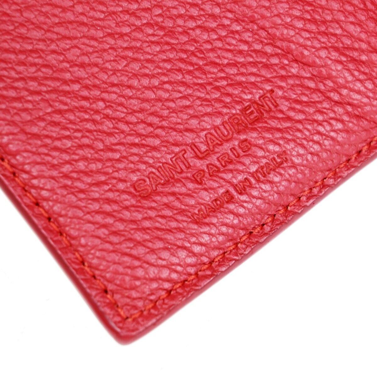 SAINT LAURENT Logo Trifold Wallet Purse Leather Red SHW Made in Italy 04KA226