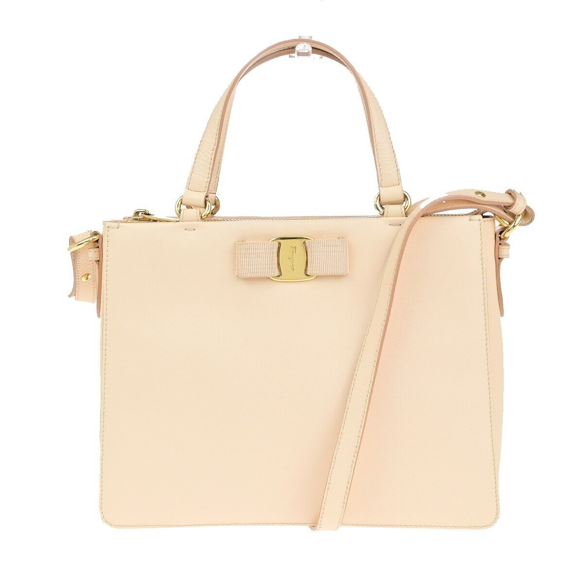 SALVATORE FERRAGAMO Logo Vara 2Way Shoulder Hand Bag Leather Pink Italy 69EC545