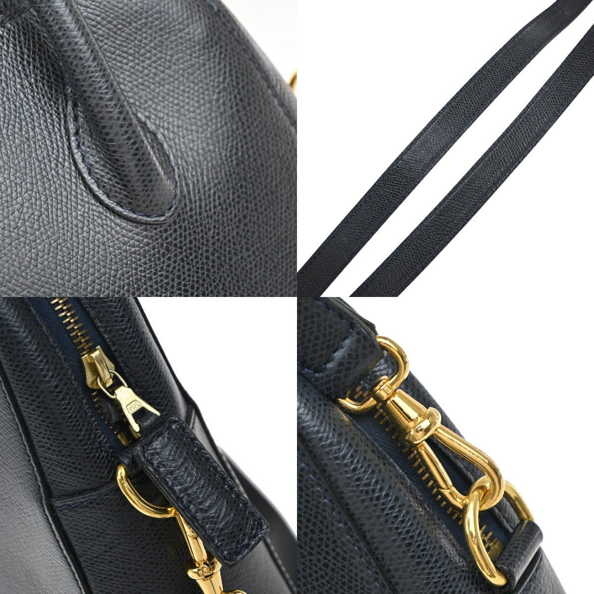 CELINE Logo 2way Shoulder Hand Bag Leather Blue Italy 76RF735