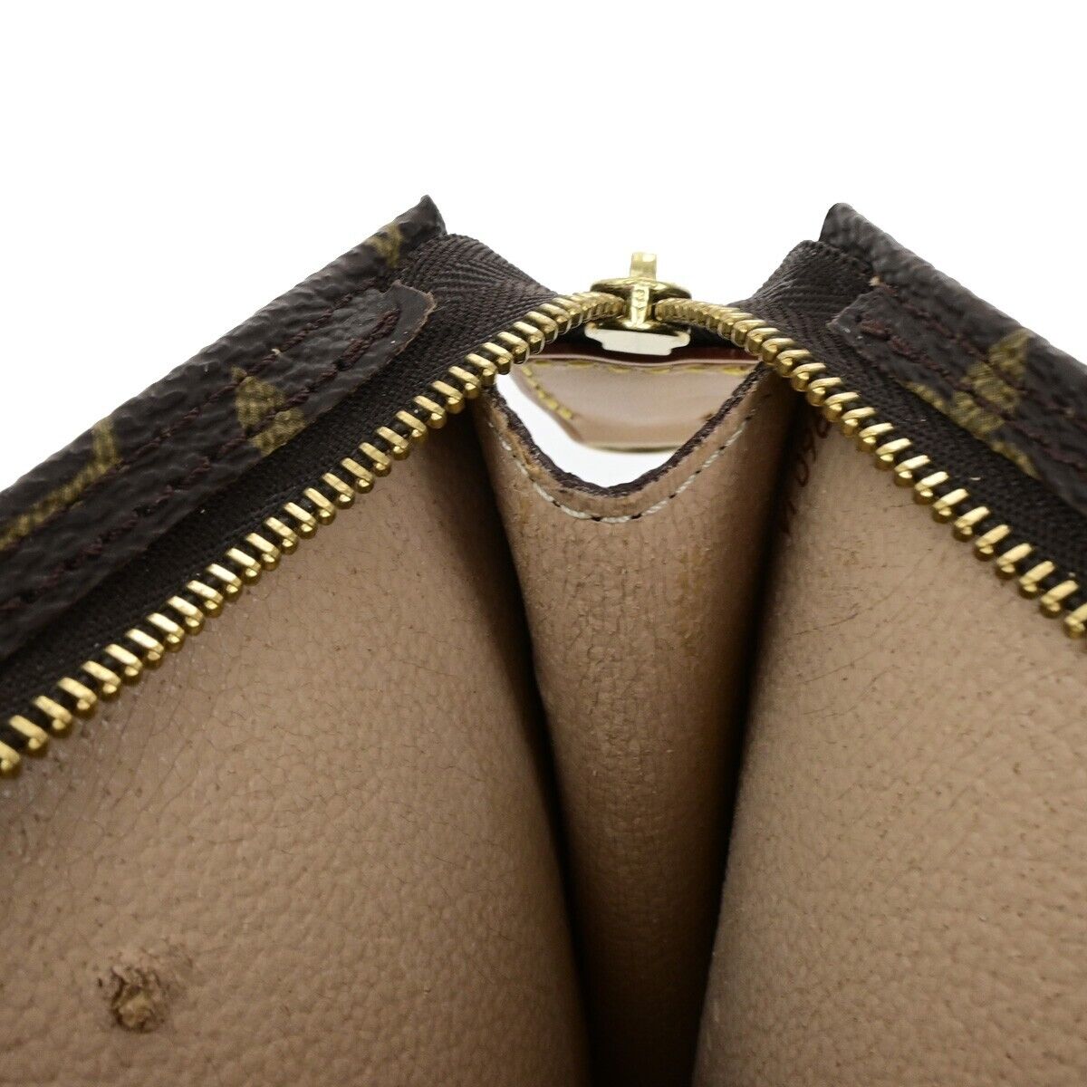 LOUIS VUITTON LV Logo Bucket PM Pouch Bag Monogram Leather Brown Gold 04ED454