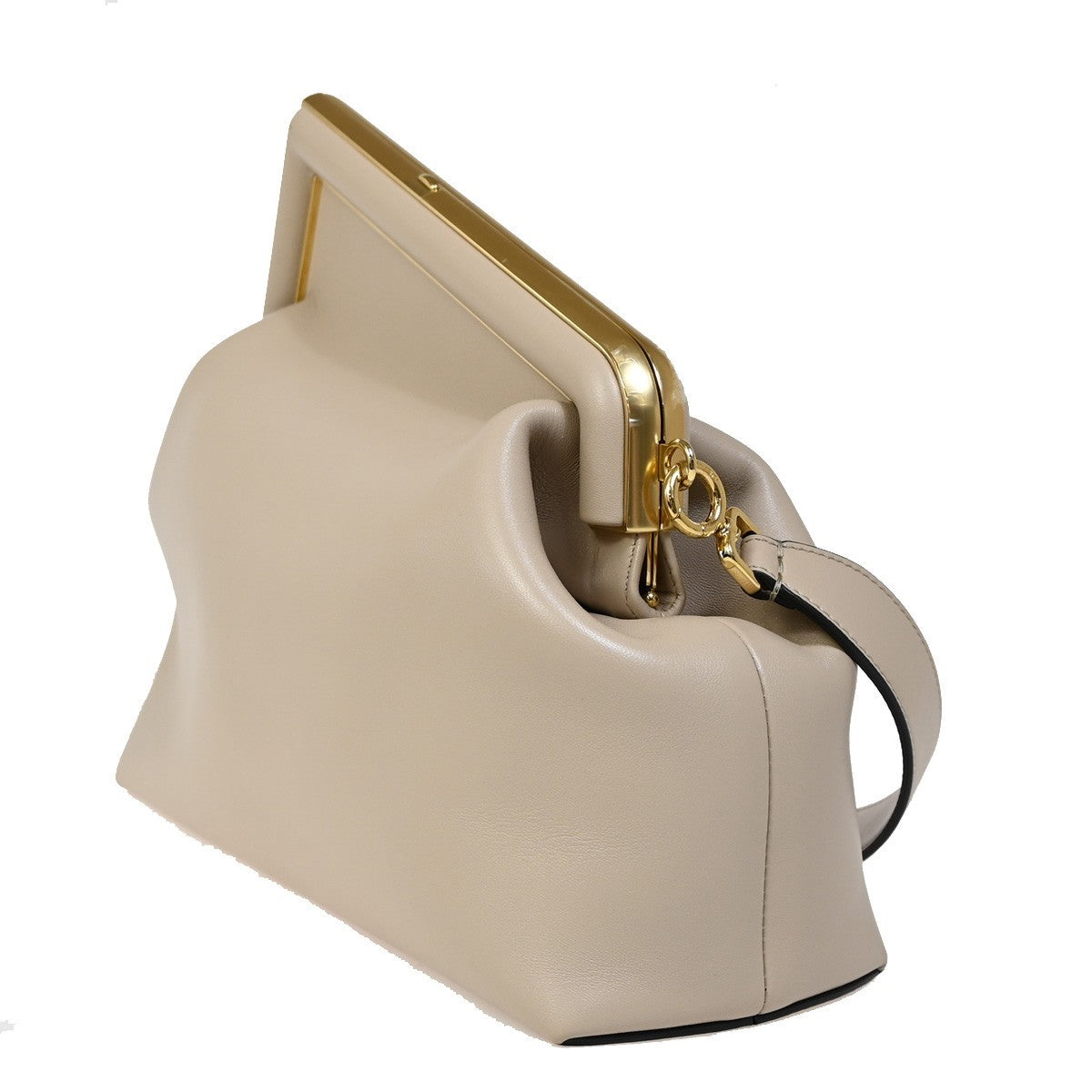 51.Live FENDI First Medium 2Way Shoulder Clutch Bag Leather Beige Gold 370RJ786