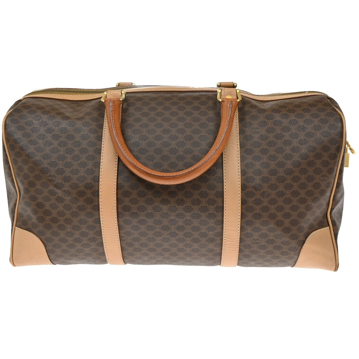 CELINE Logo Macadam Pattern Travel Hand Bag PVC Leather Brown Italy 02EE152