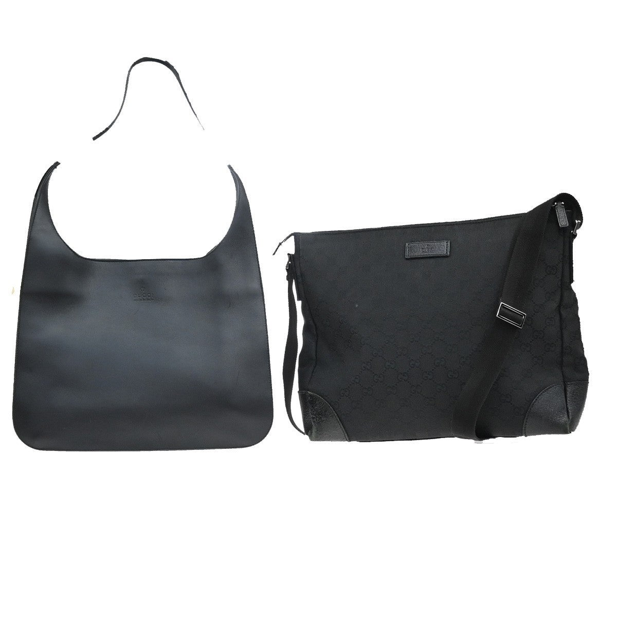 GUCCI Logo GG Pattern 2set Hand Bag Leather Canvas Black Italy 67CA448