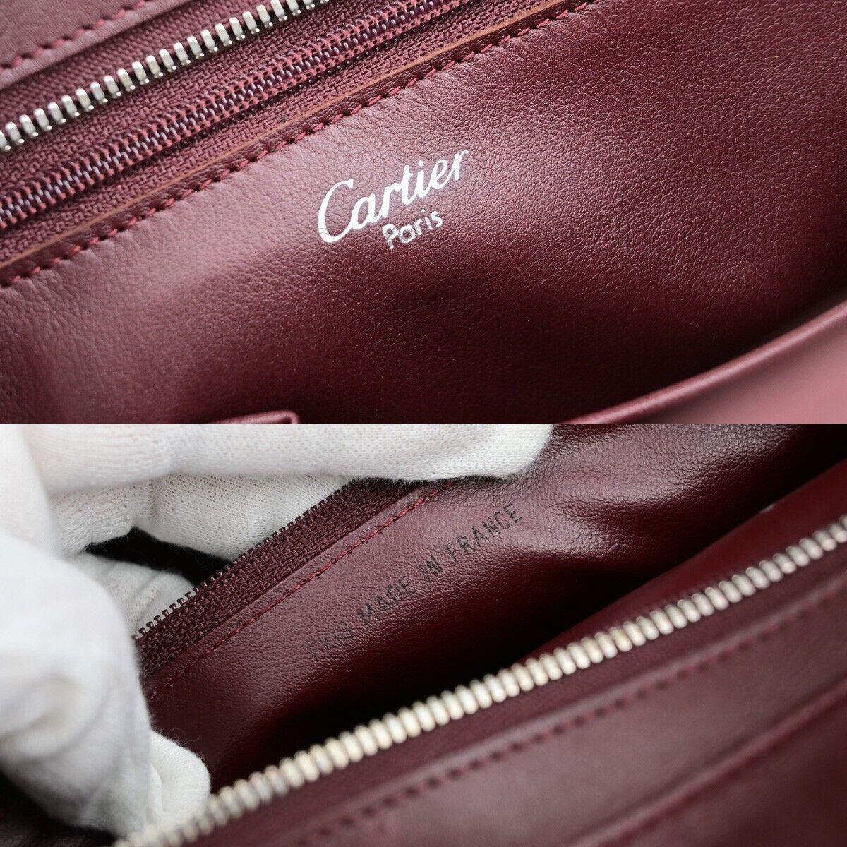 CARTIER 2C Logo Shoulder Tote Bag Leather Bordeaux Gold Made in Italy 61SJ349