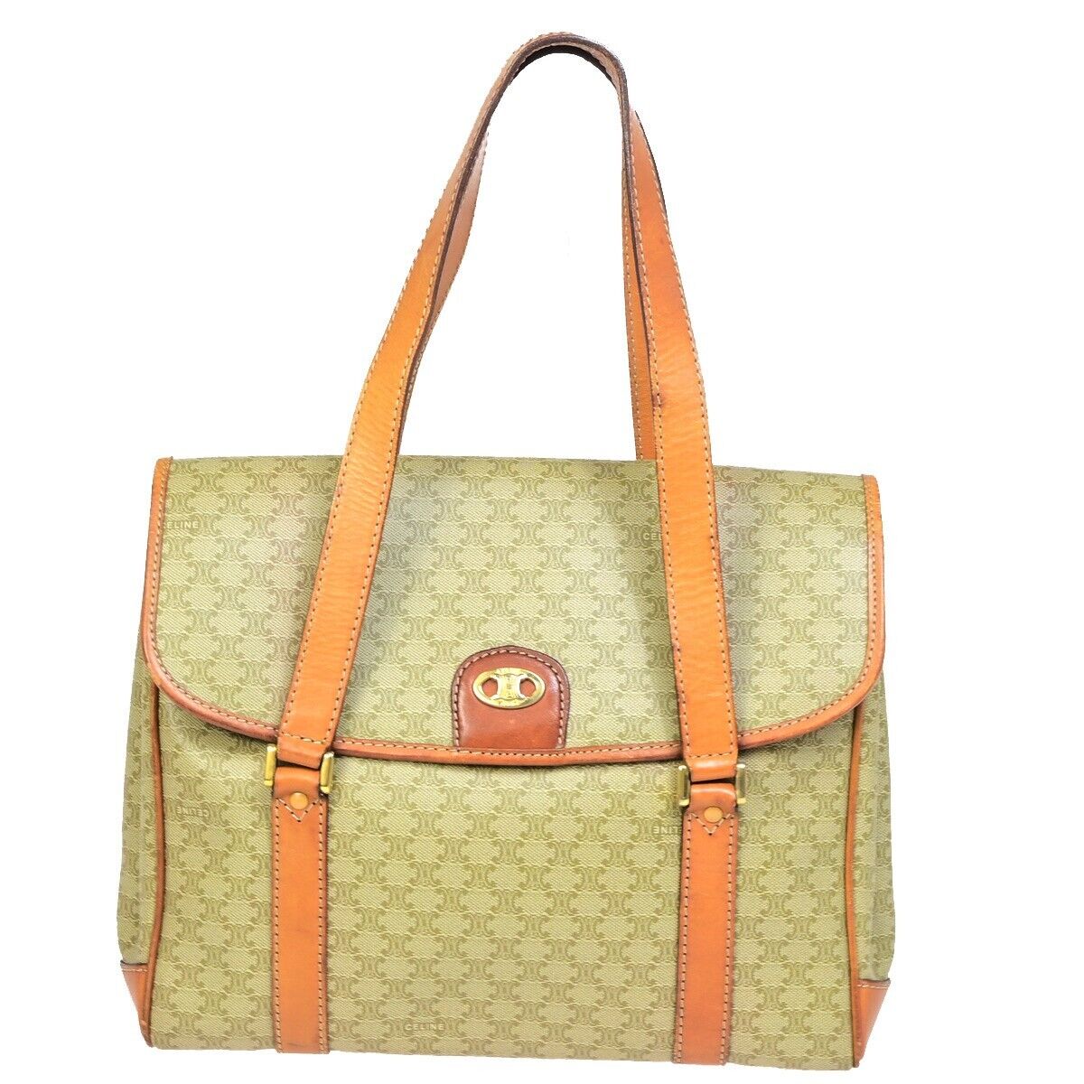CELINE Logo Macadam Pattern Shoulder Tote Bag PVC Leather Brown GHW 61SJ063