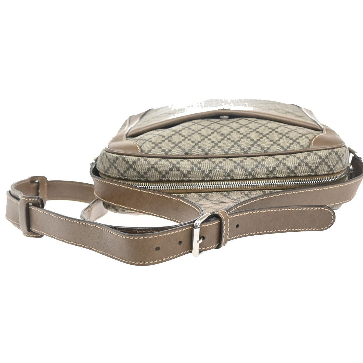 GUCCI Logo Diamante Crossbody Shoulder Bag PVC Leather Brown SHW 268159 82KP519