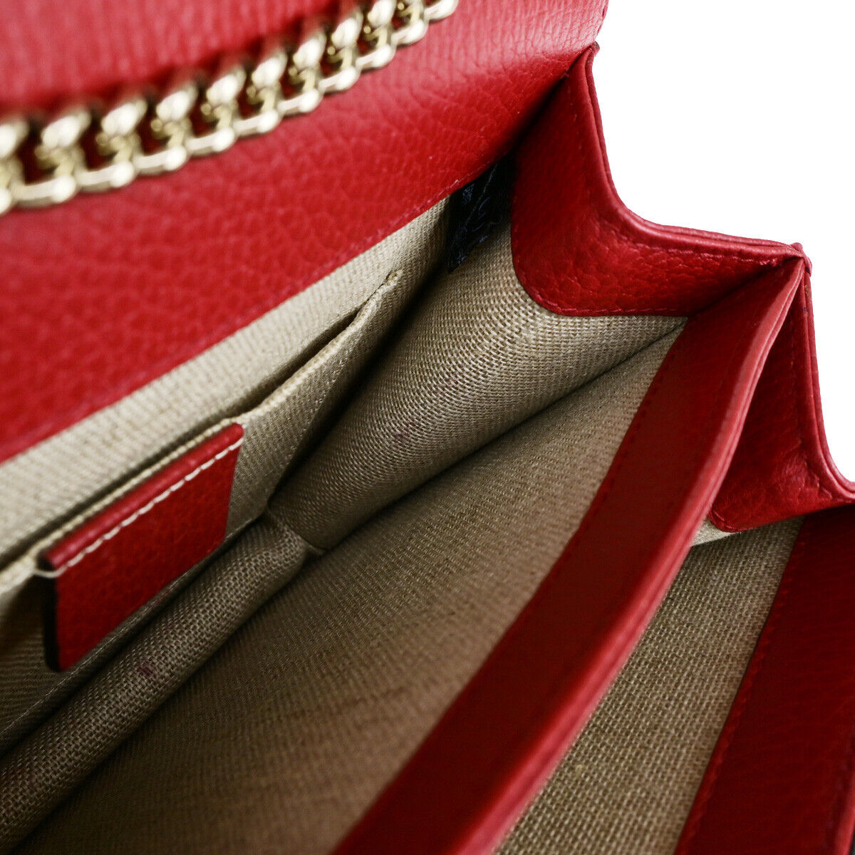 GUCCI Logo Interlocking G Mini Chain Shoulder Bag Leather Red GHW Italy 93YF653
