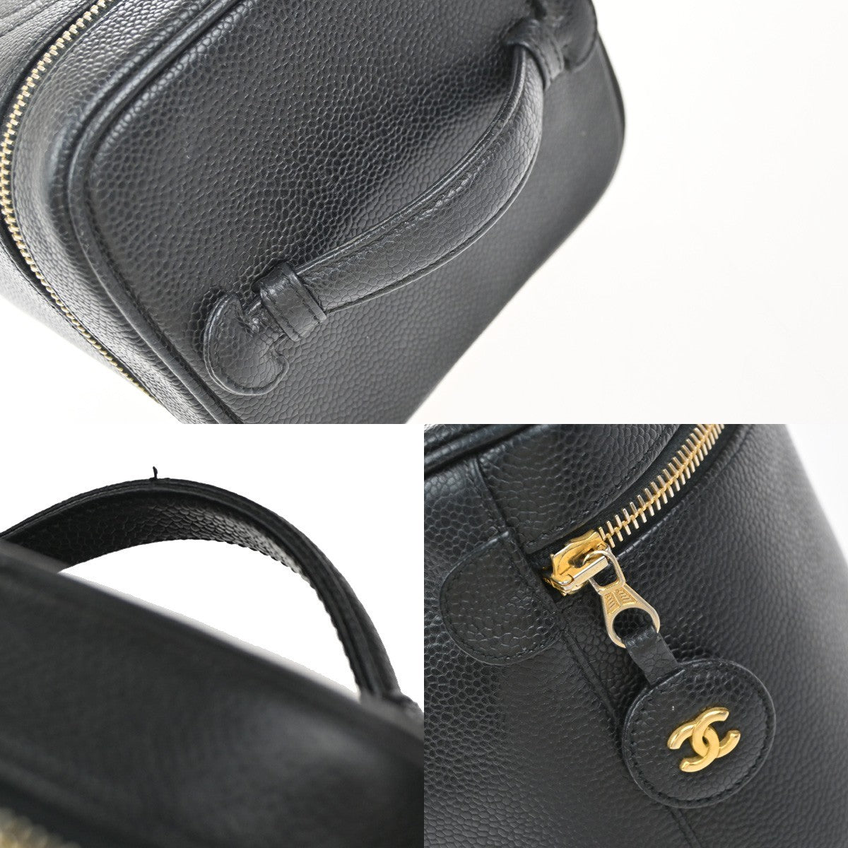 CHANEL CC Vanity Cosmetic Hand Bag Grained Calfskin Leather Black GHW 99RP073