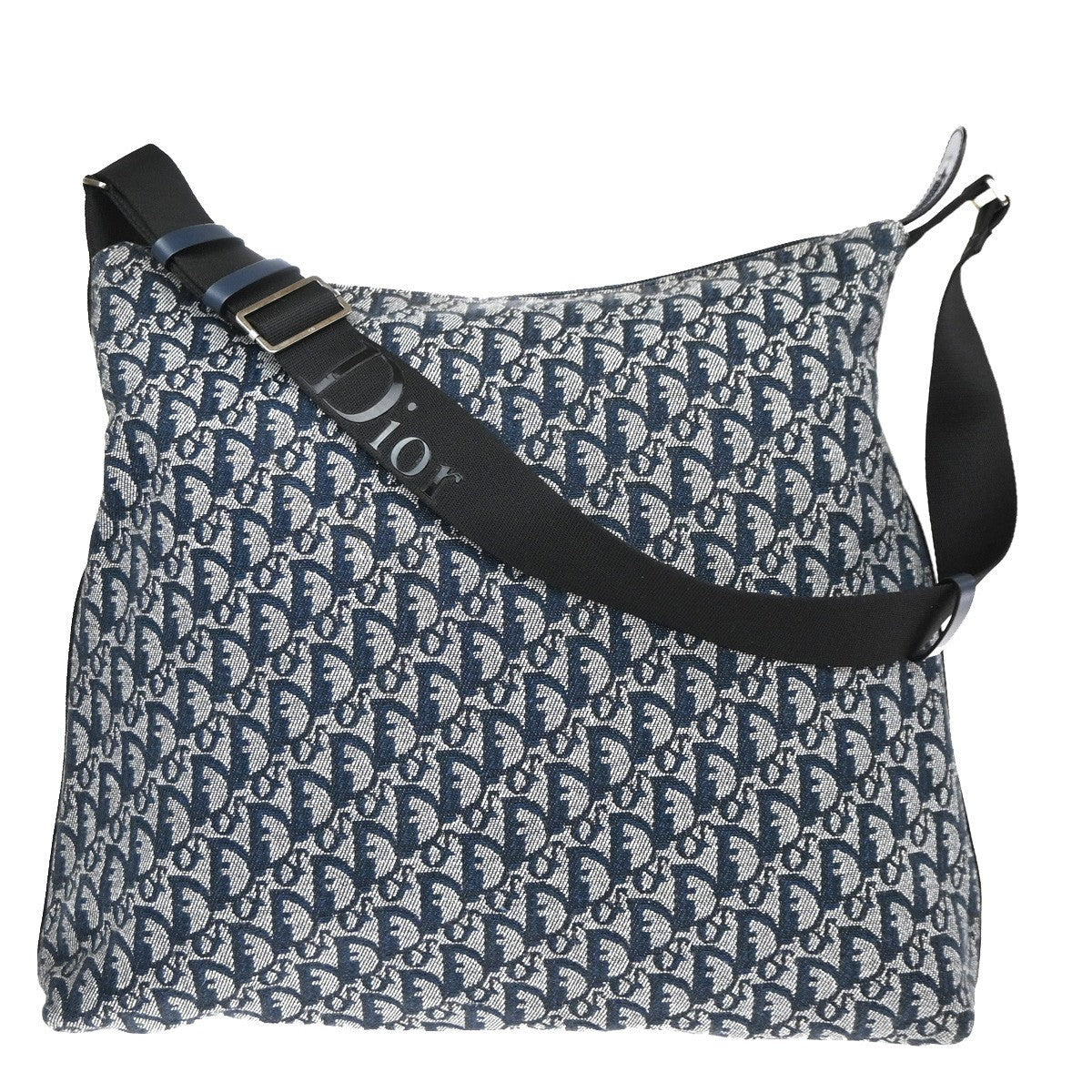 CHRISTIAN DIOR Logo Trotter Pattern shoulder Bag Canvas Leather Navy 93TA658