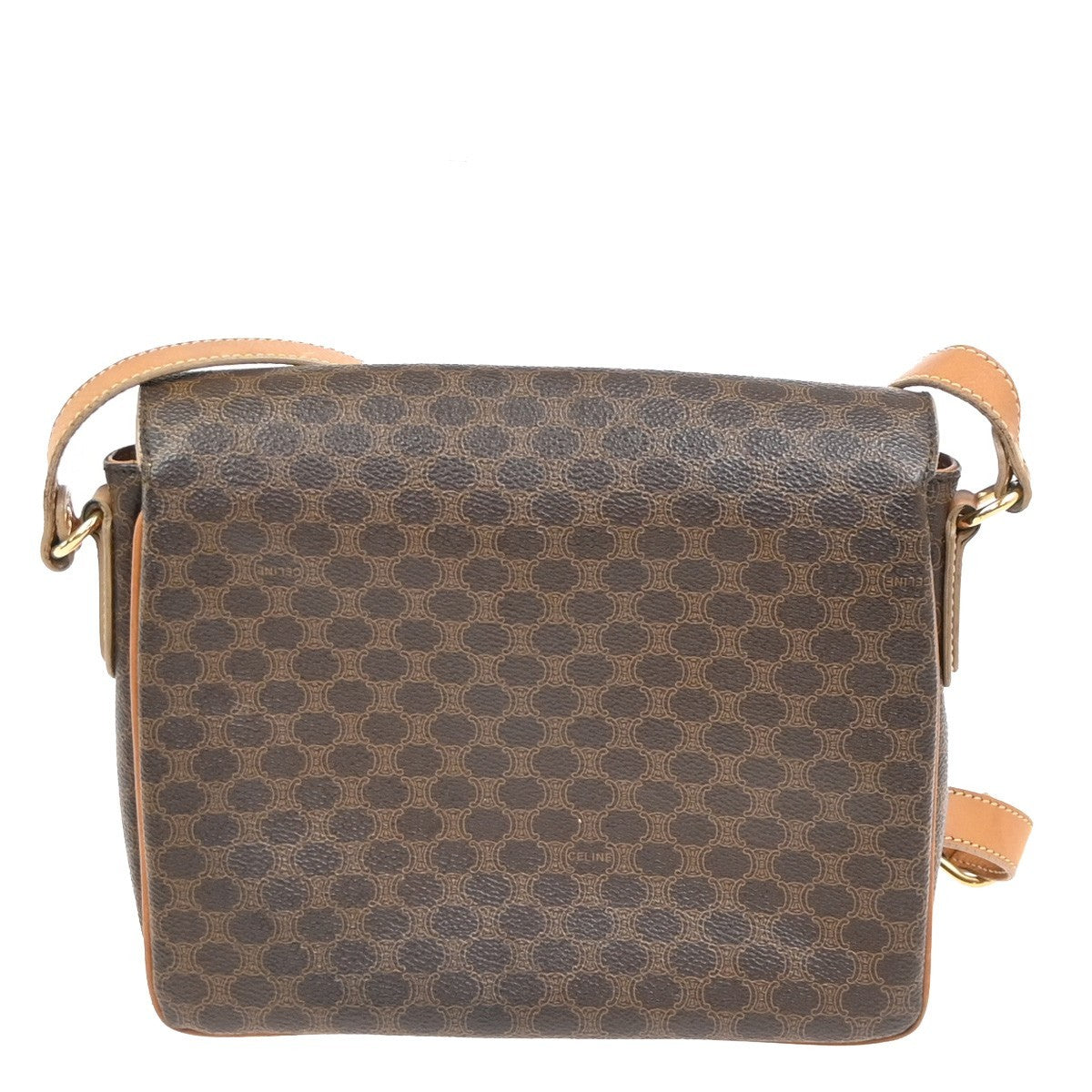 CELINE Logo Macadam Pattern Shoulder Bag PVC Leather Brown GHW Italy 61KC643