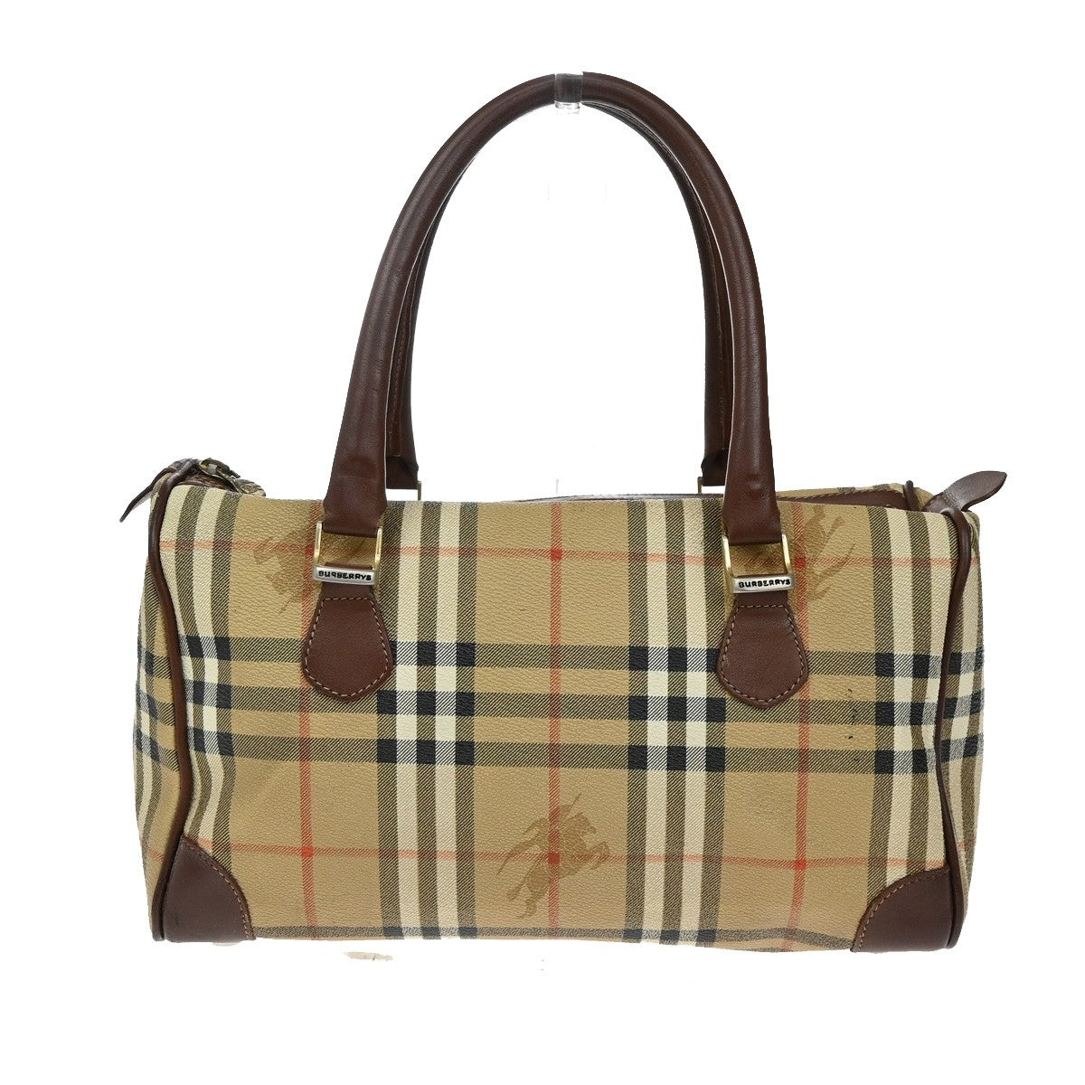 Burberrys Logo Hand Bag Nova Check PVC Leather Brown GHW 02YH772
