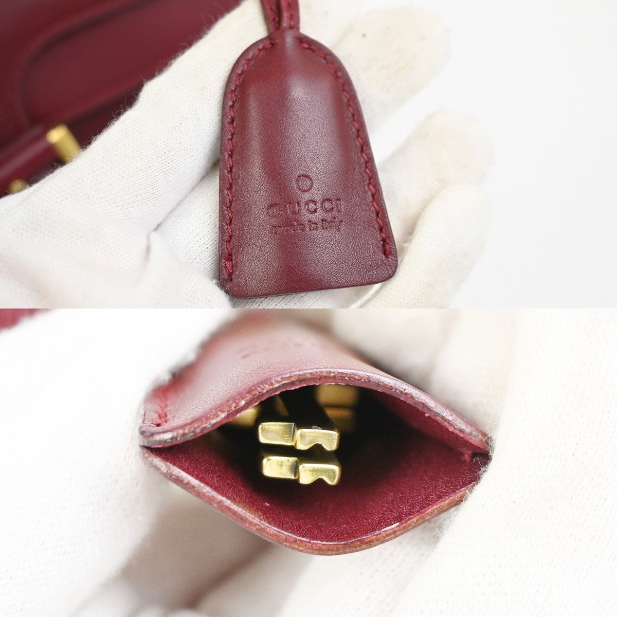 GUCCI Logo Top Handle Shoulder Hand Bag Leather Red GHW Italy 70KC634