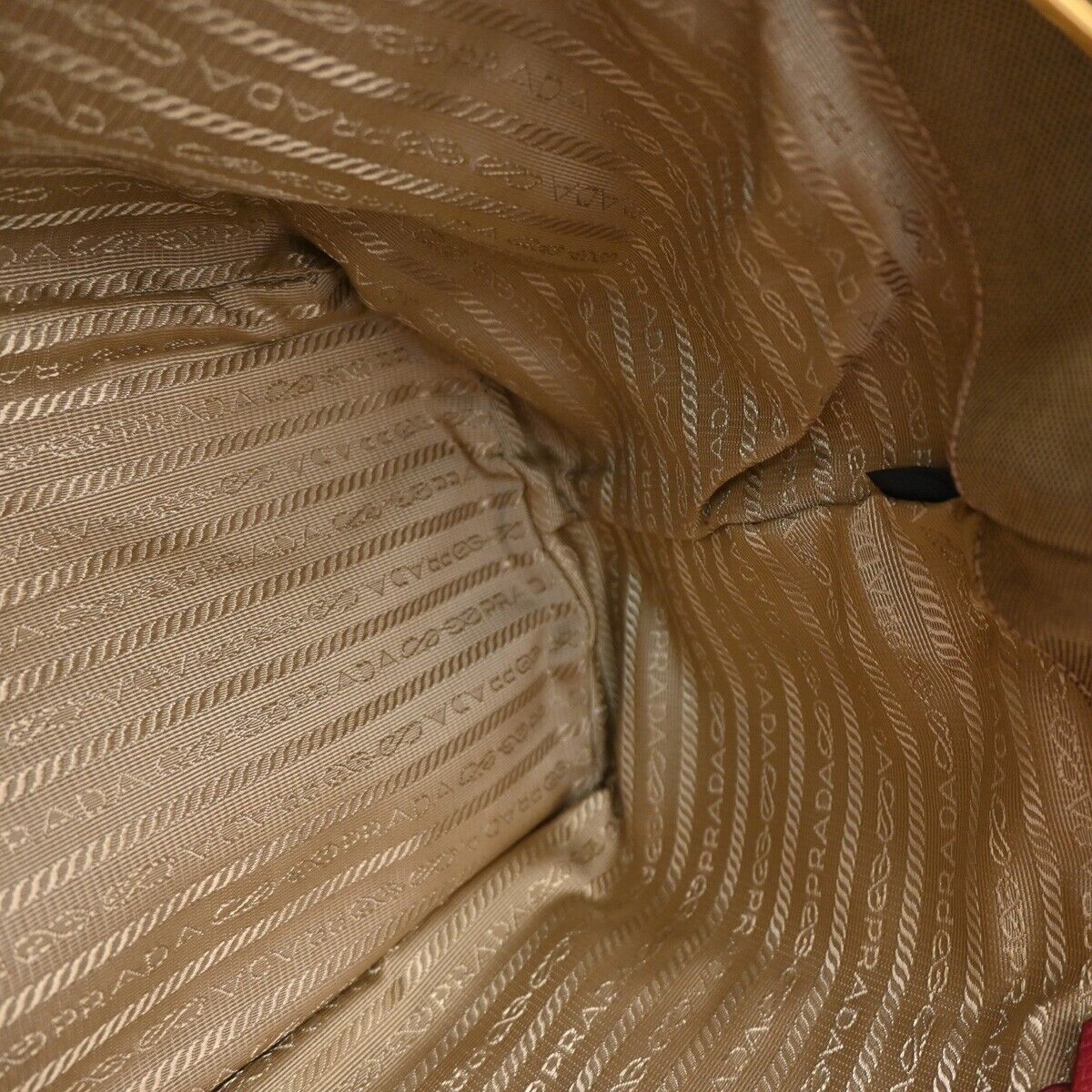 PRADA MILANO Logo 2Way Shoulder Hand Bag Canvas Leather Khaki Bordeaux 79EA813