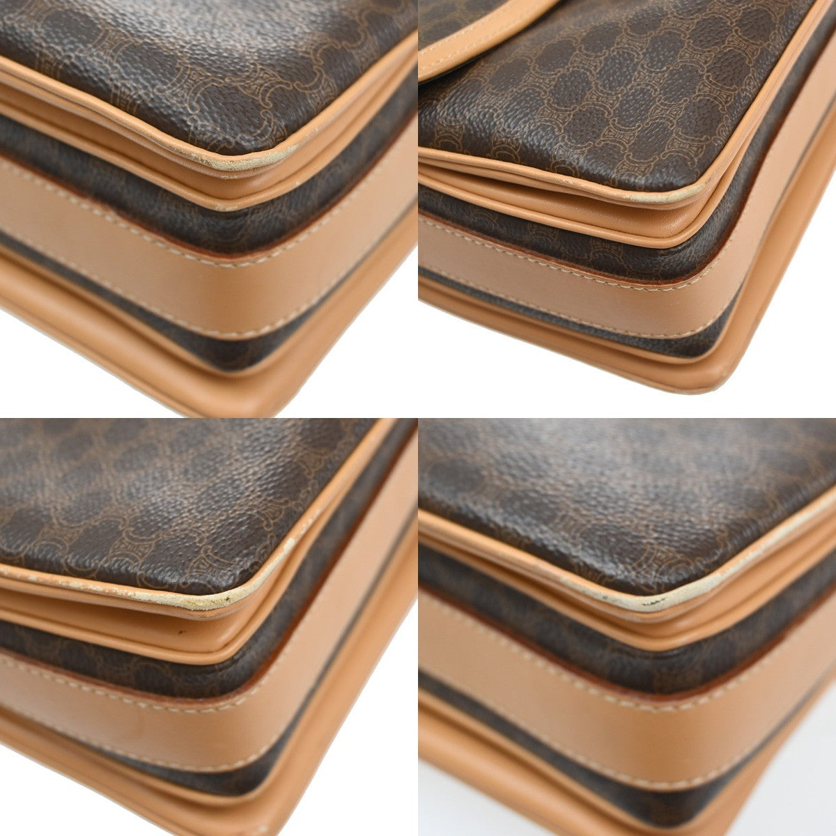 Celine logo Macadam  Pattern Shoulder Bag PVC Leather Brown Italy  89SA079