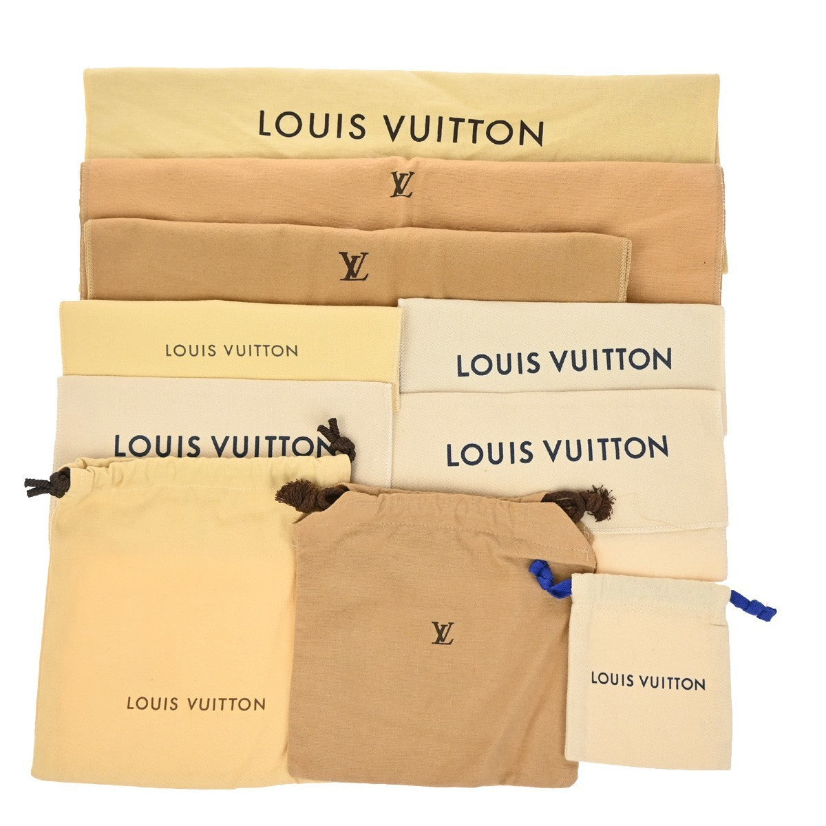 LOUIS VUITTON Logo 10 Set Dust Bag Drawstring Canvas Cotton Beige Brown 02KB123