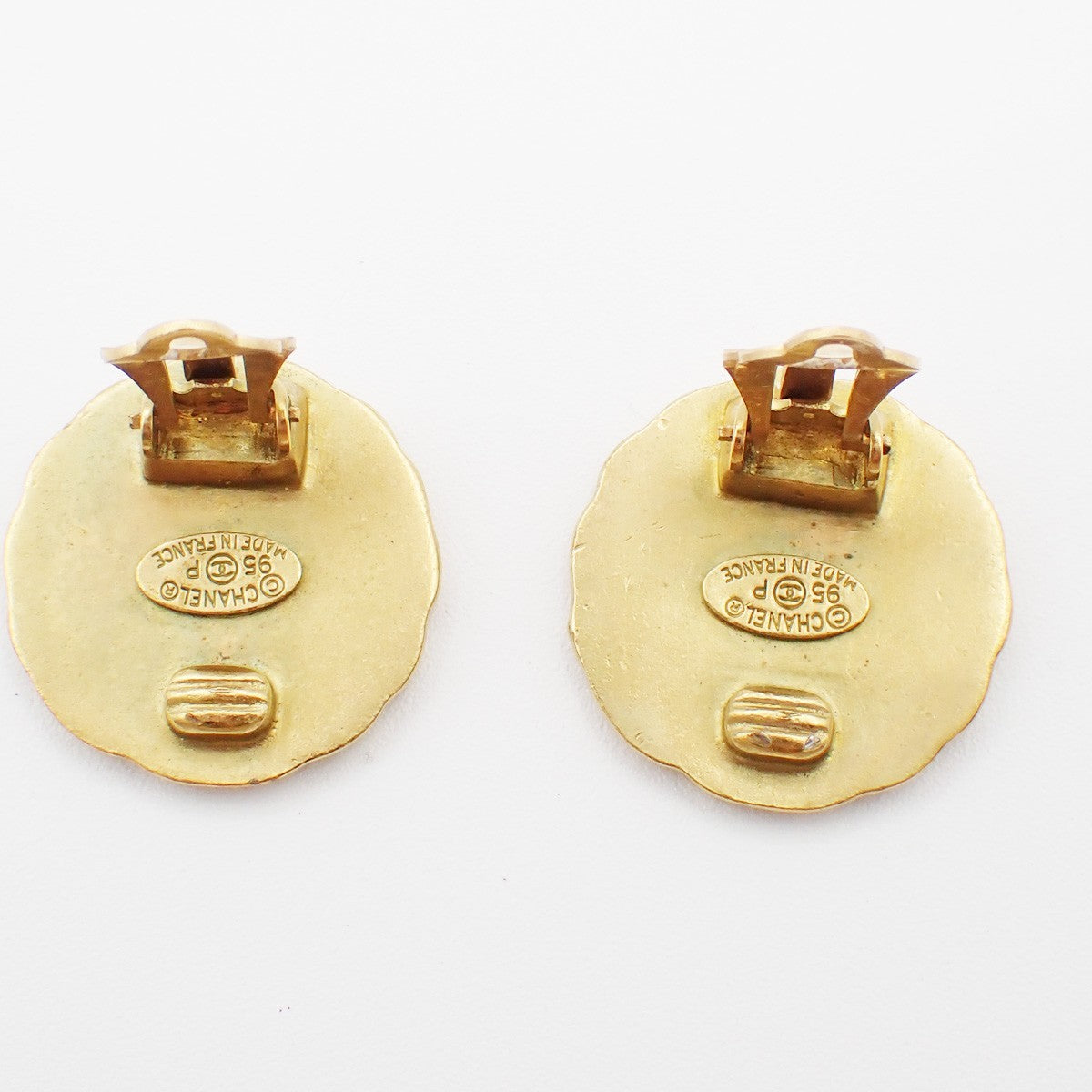 CHANEL CC Logo Earring 95P Clip-On Black GHW Accessory Vintage 87RF631
