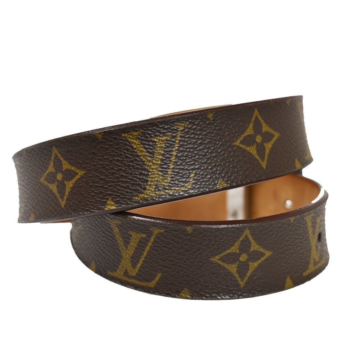 LOUIS VUITTON Ceinture Carre Belt Monogram Leather Brown Silver Spain 63YC264