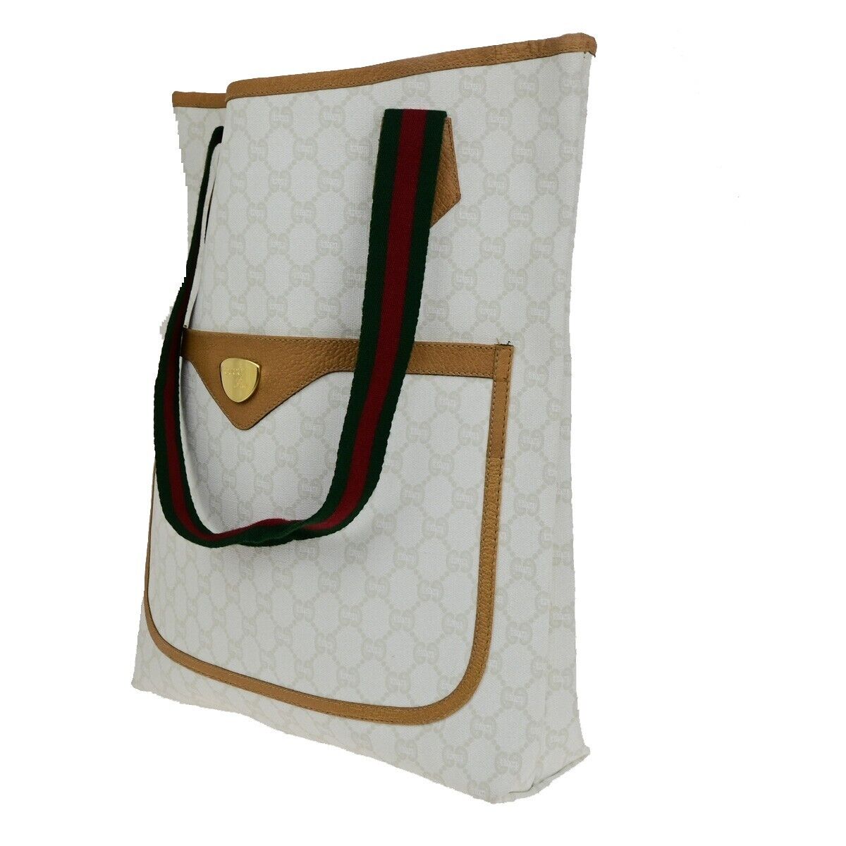 GUCCI PLUS GG Pattern Sherry Shoulder Tote Bag Supreme Leather White 62ED113