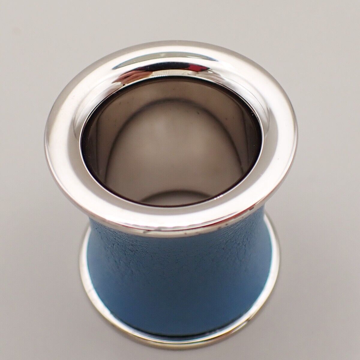 HERMES Logo Scarf Ring Leather Silver Blue Accessory 04KA476