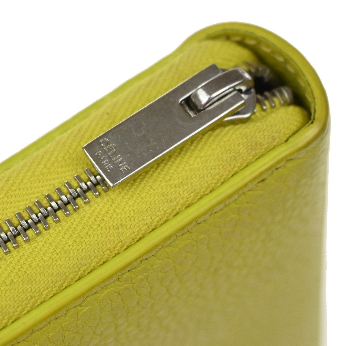 CELINE Logo Zip Around Long Wallet Purse Leather Yellow SHW Italy 66YH956