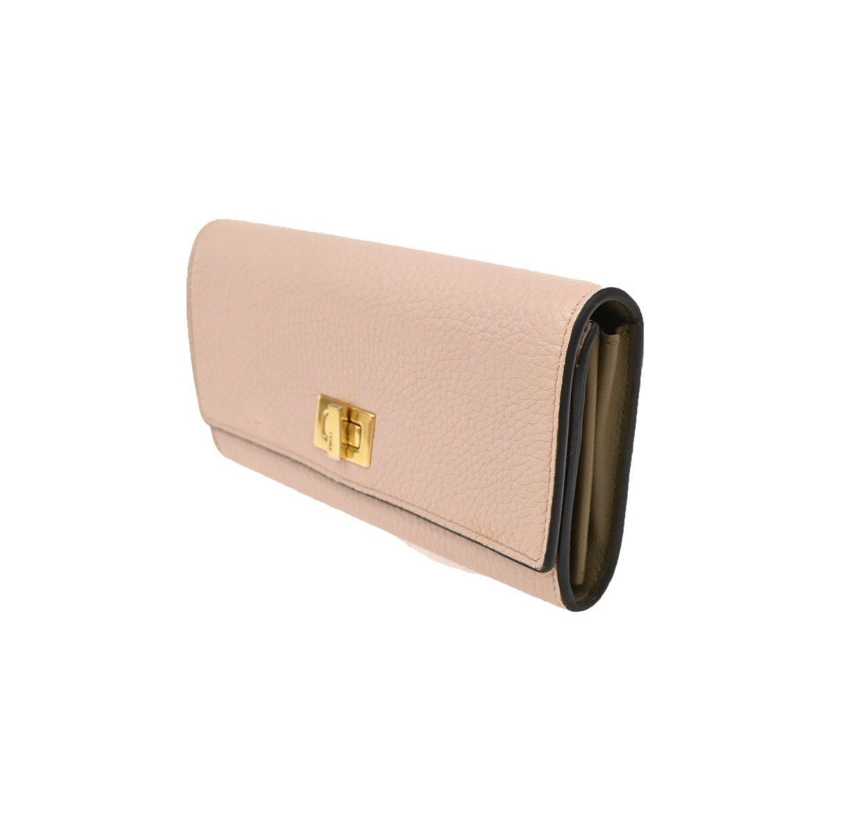FENDI Logo Peekaboo Bifold Turn Lock Long Wallet Leather Pink Italy GHW 61KC929