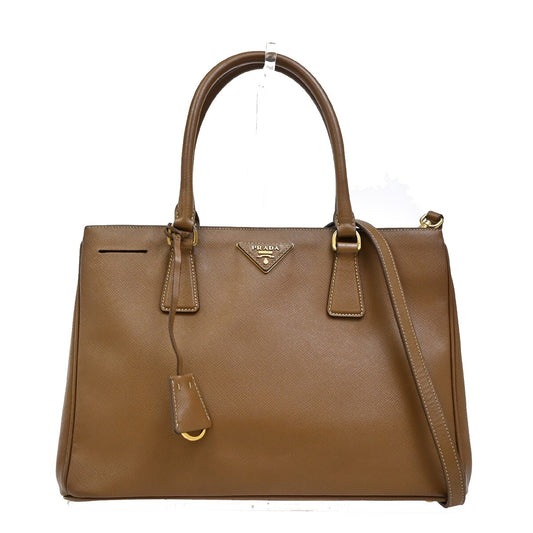 PRADA Logo Saffiano 2Way Shoulder Hand Tote Bag Leather Brown GHW Italy 70EE293