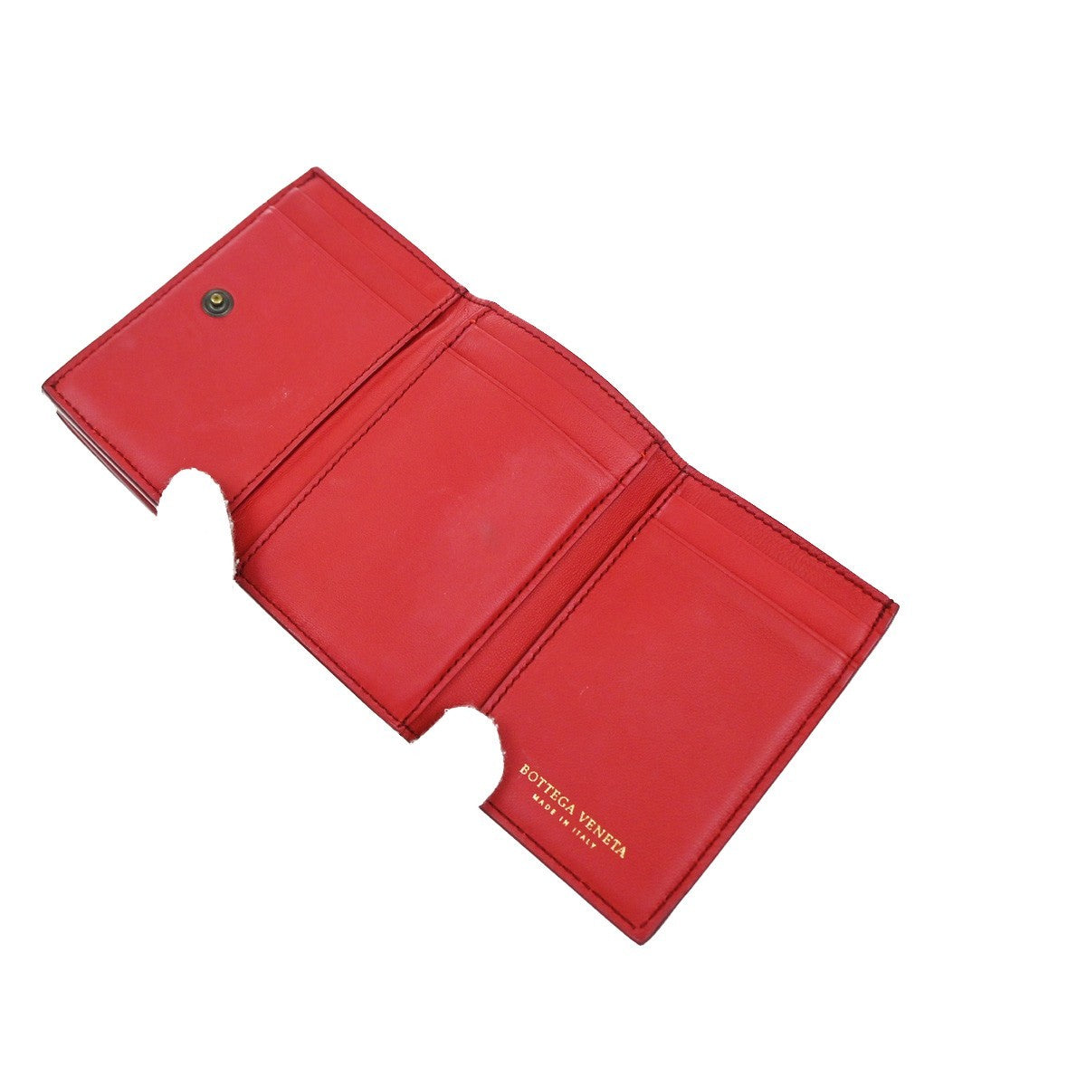 BOTTEGA VENETA INTRECCIATO Trifold Compact Wallet Leather Red Italy 30EF906
