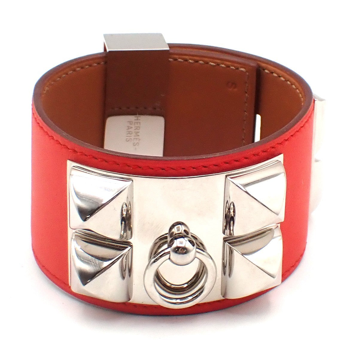 HERMES Collier de Chien Bracelet Size S Square Q Leather Orange 77RP160