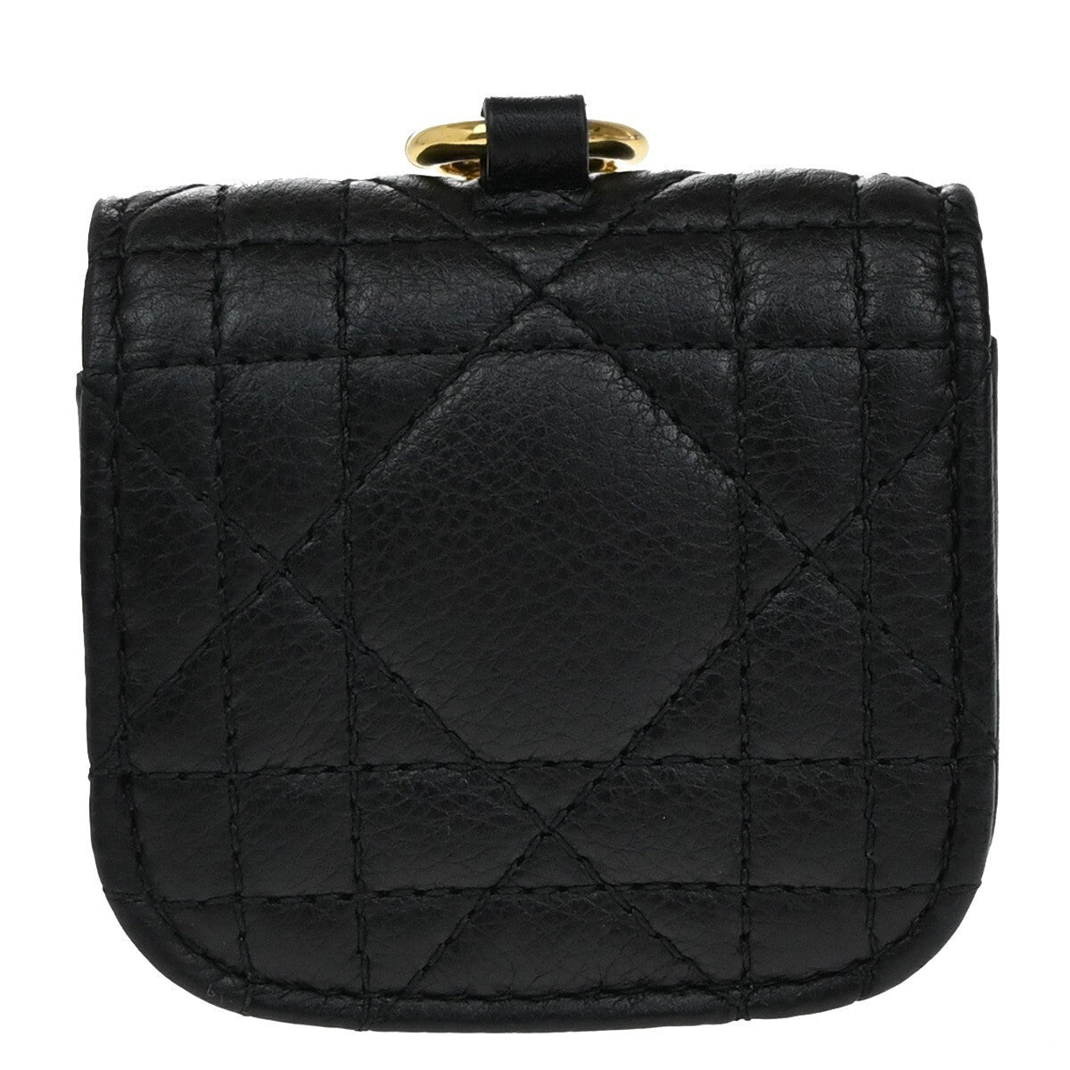 CHRISTIAN DIOR Logo Lady Cannage Air Pods Case Leather Black GHW Italy 82RF260