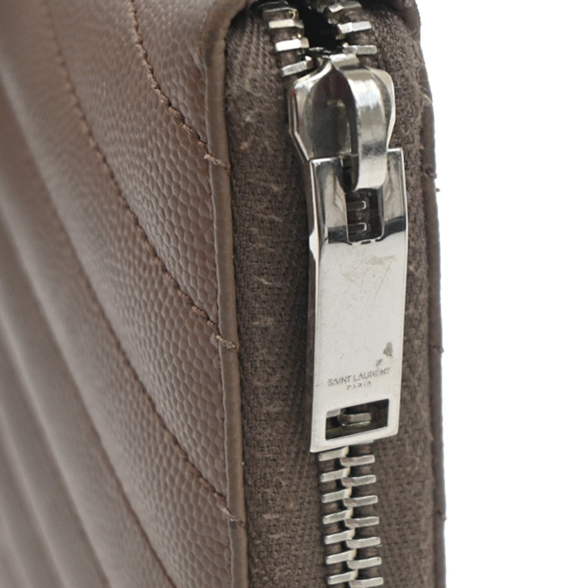 SAINT LAURENT YSL Logo Zipper Aroung Long Wallet Leather Brown SHW 64EF031