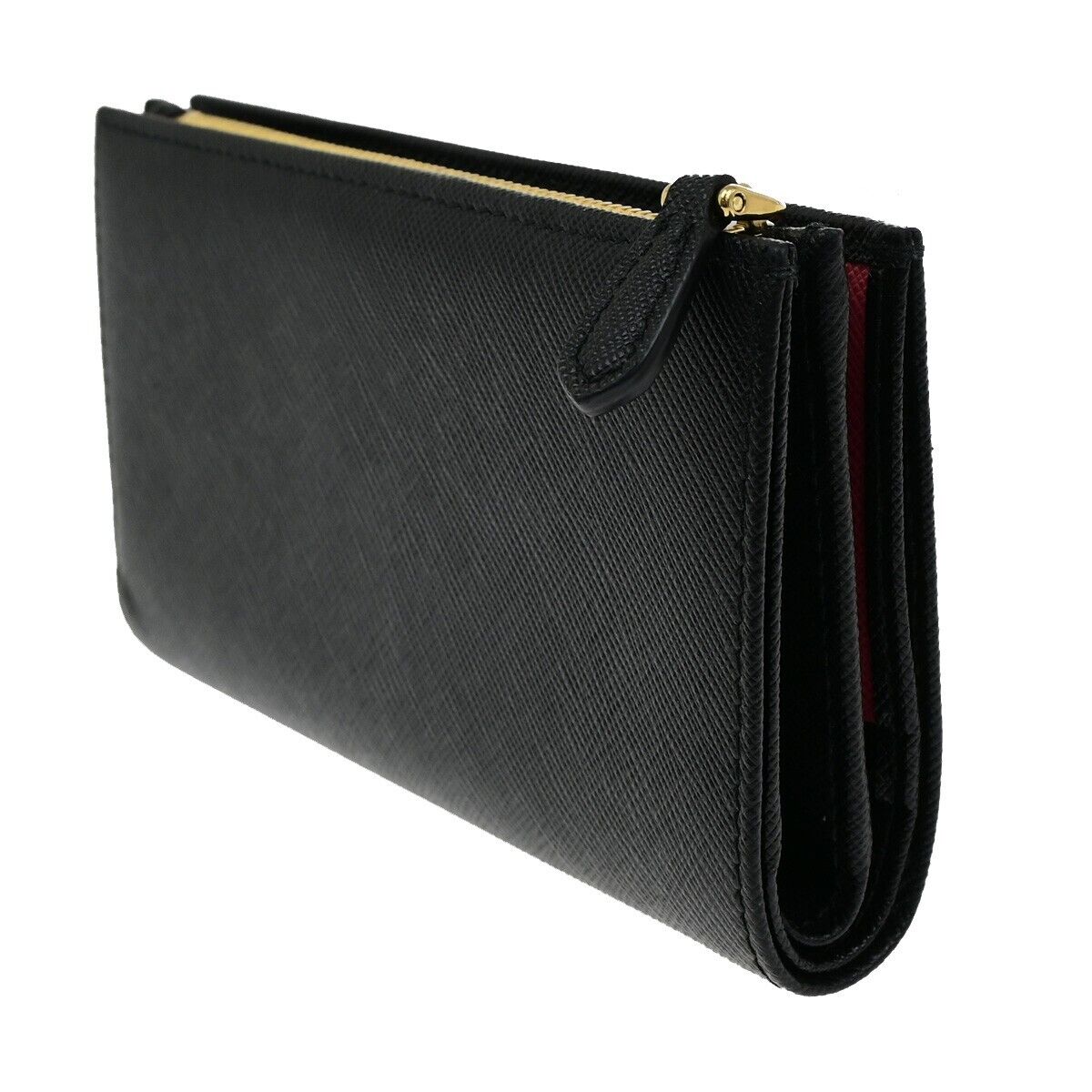 PRADA MILANO Bifold Long Wallet Saffiano Multicolor Leather Black Gold 35RK903