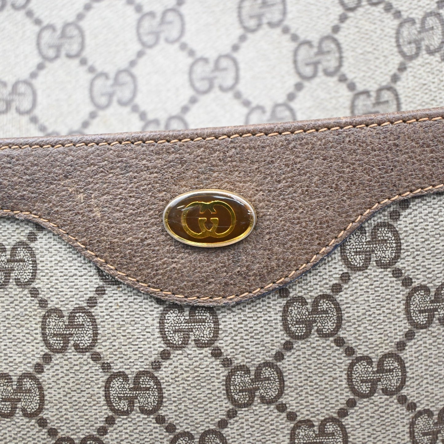 GUCCI Logo GG Pattern Sherry Shoulder Tote Bag PVC Leather Brown Italy 61KD146