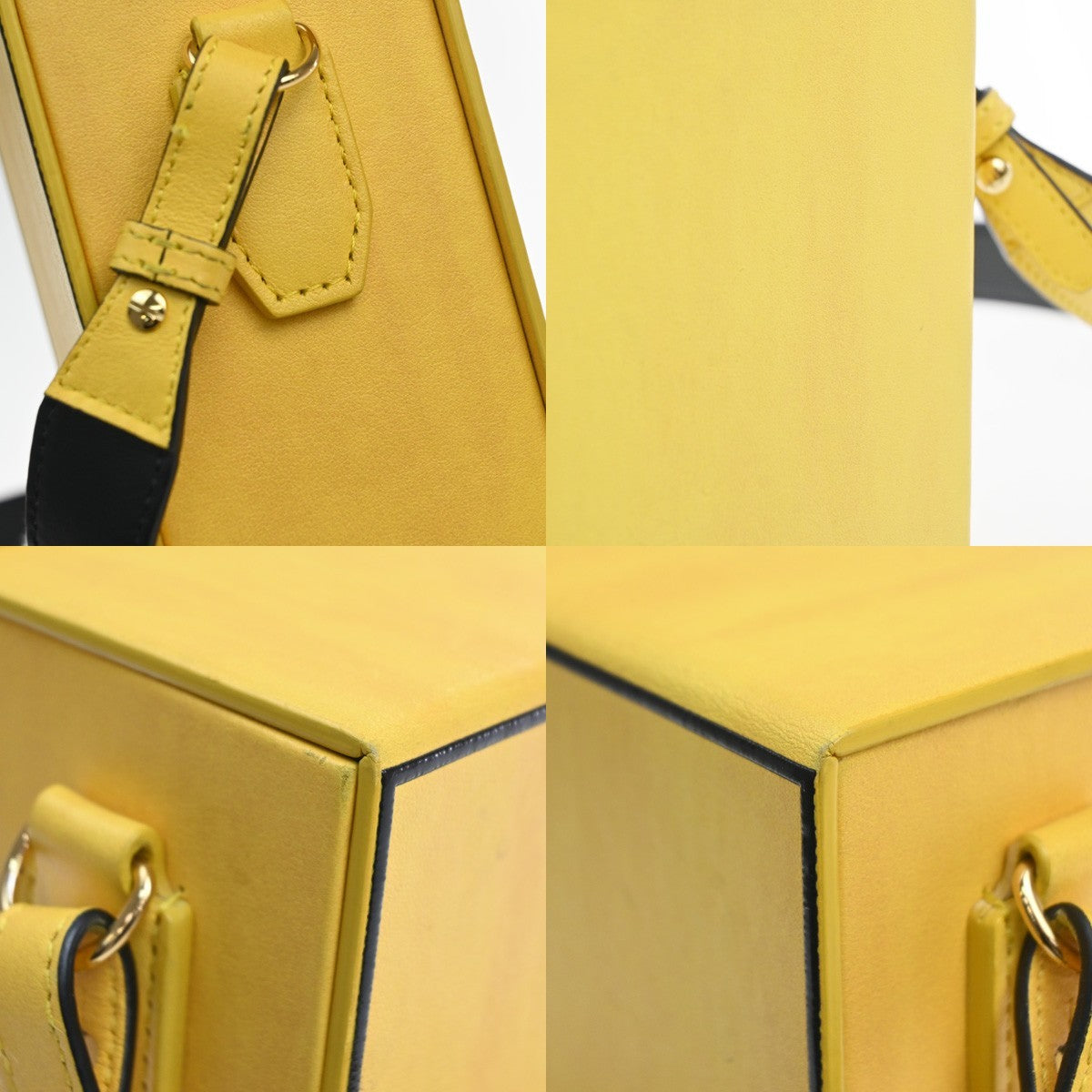 FENDI Logo Box Vertical Mini Shoulder Bag Leather Yellow GHW Italy 74YH947