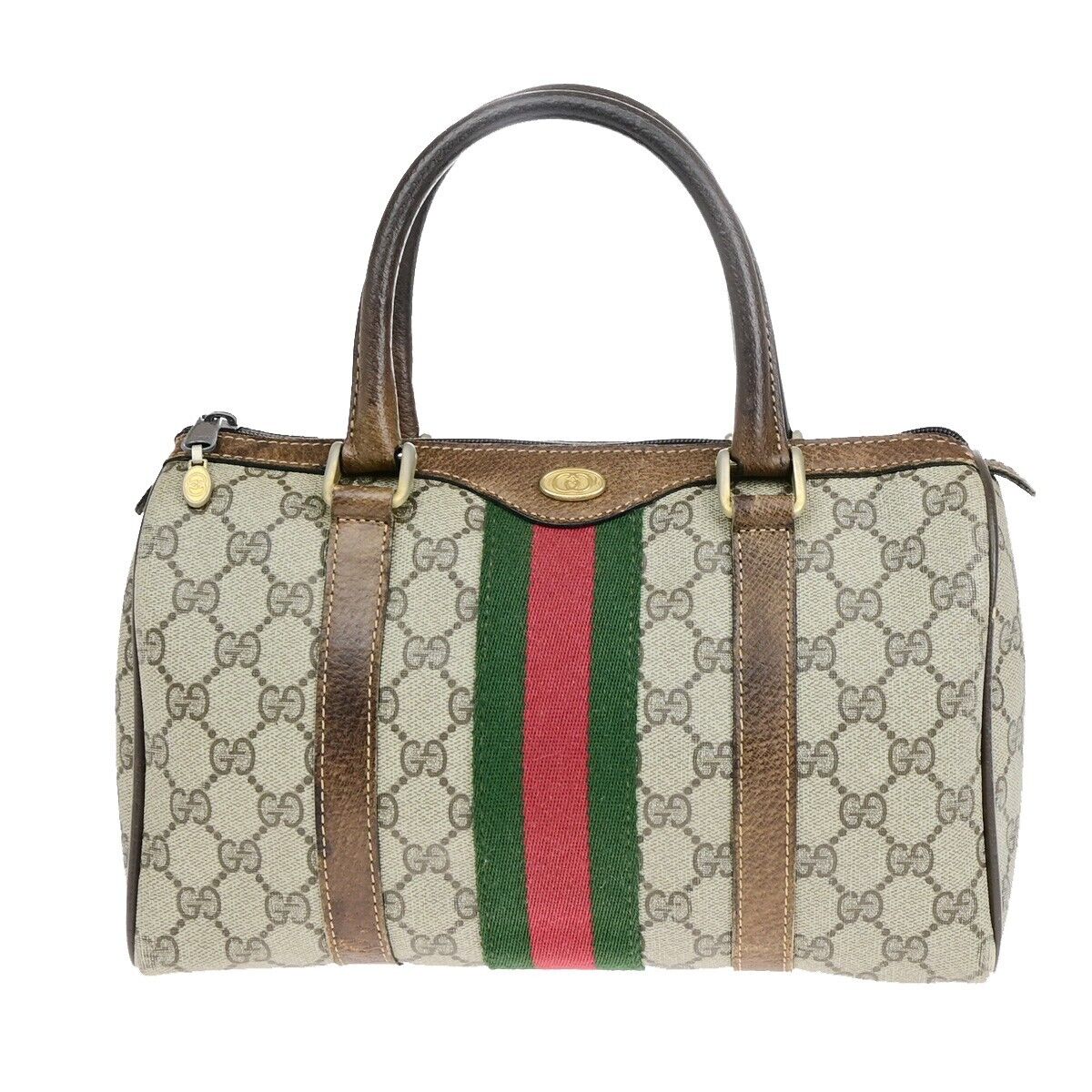GUCCI Logo Sherry GG Pattern Travel Hand Bag PVC Leather Brown Italy 37YF592