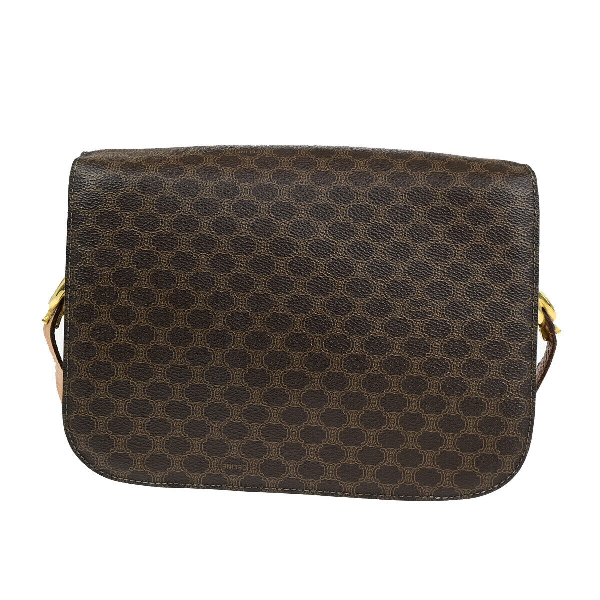 CELINE Macadam Pattern Horse Carriage Shoulder Bag PVC Leather Brown GHW 98YG603