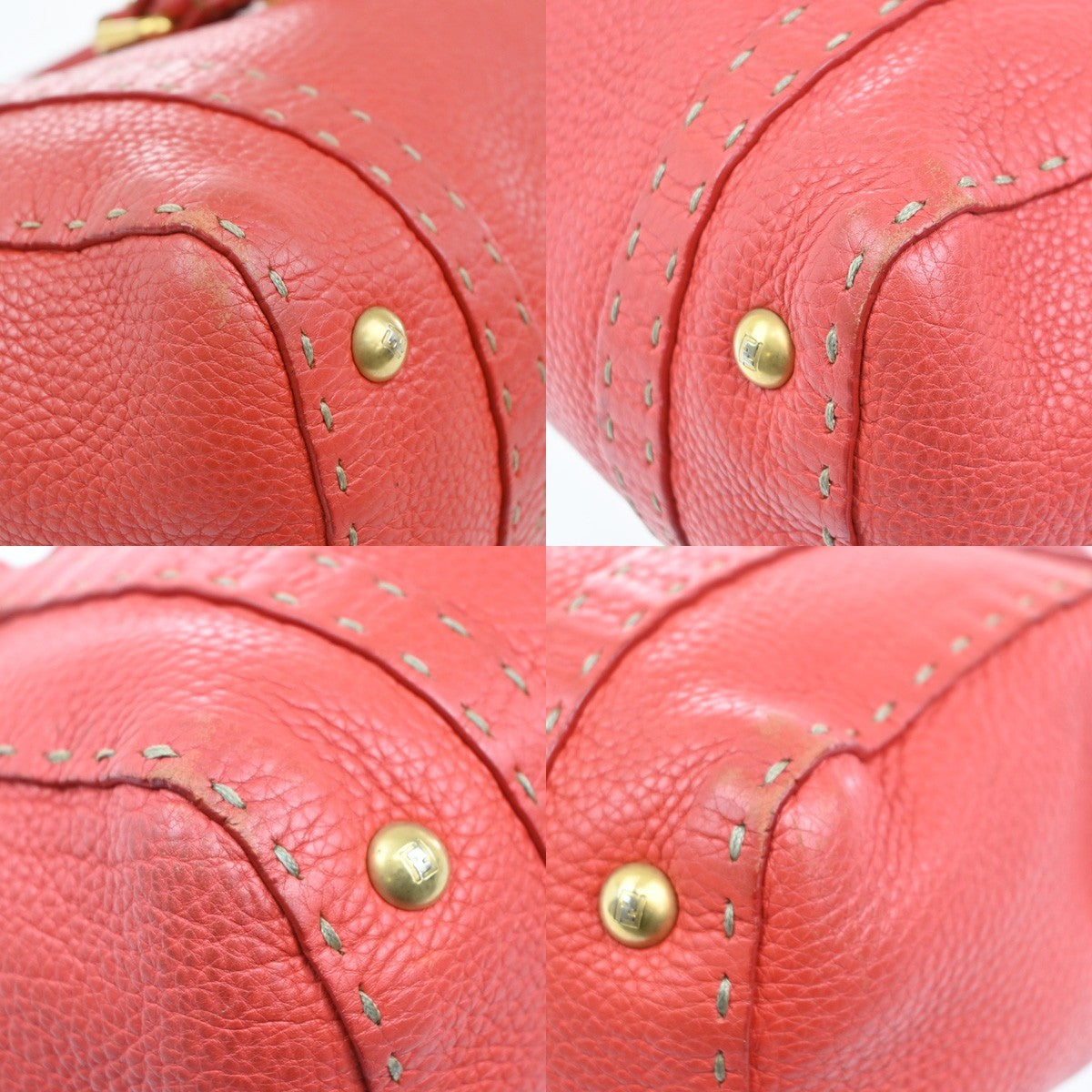 10.Live FENDI Logo Selleria Mini Linda Hand Bag Leather Red GHW Italy 31MA128